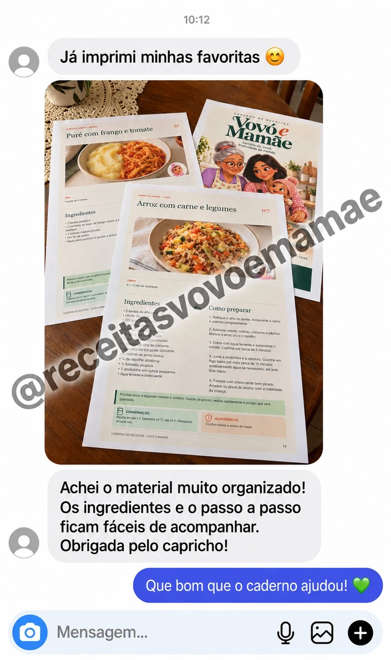 Conversa 1 sobre as receitas e o caderno