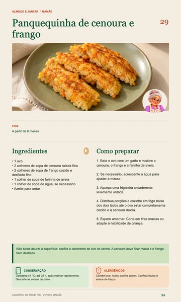Página real: Panquequinha de cenoura e frango, A partir de 6 meses