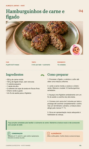 Página real: Hamburguinhos de carne e fígado, A partir de 9 meses
